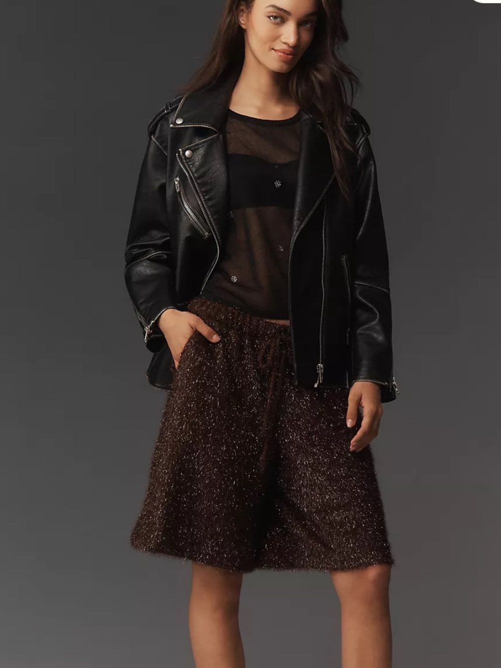 Anthropologie Maeve Tinsel High-Rise Long Shorts in Brown